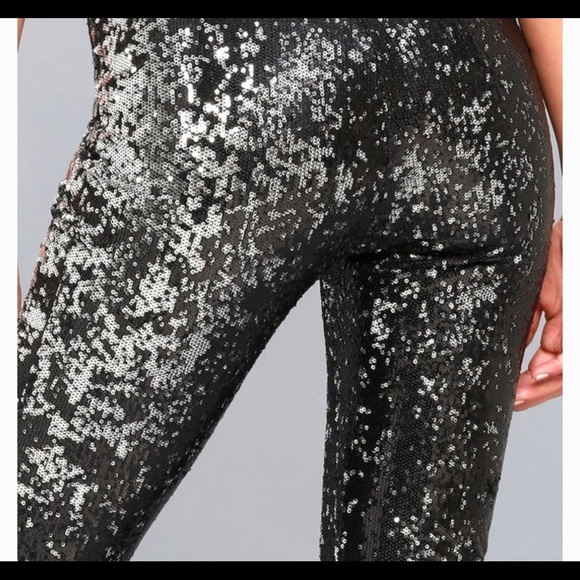 NEW! ENCORE SILVER/ BLACK SEQUIN PANT - Picture 3 of 3